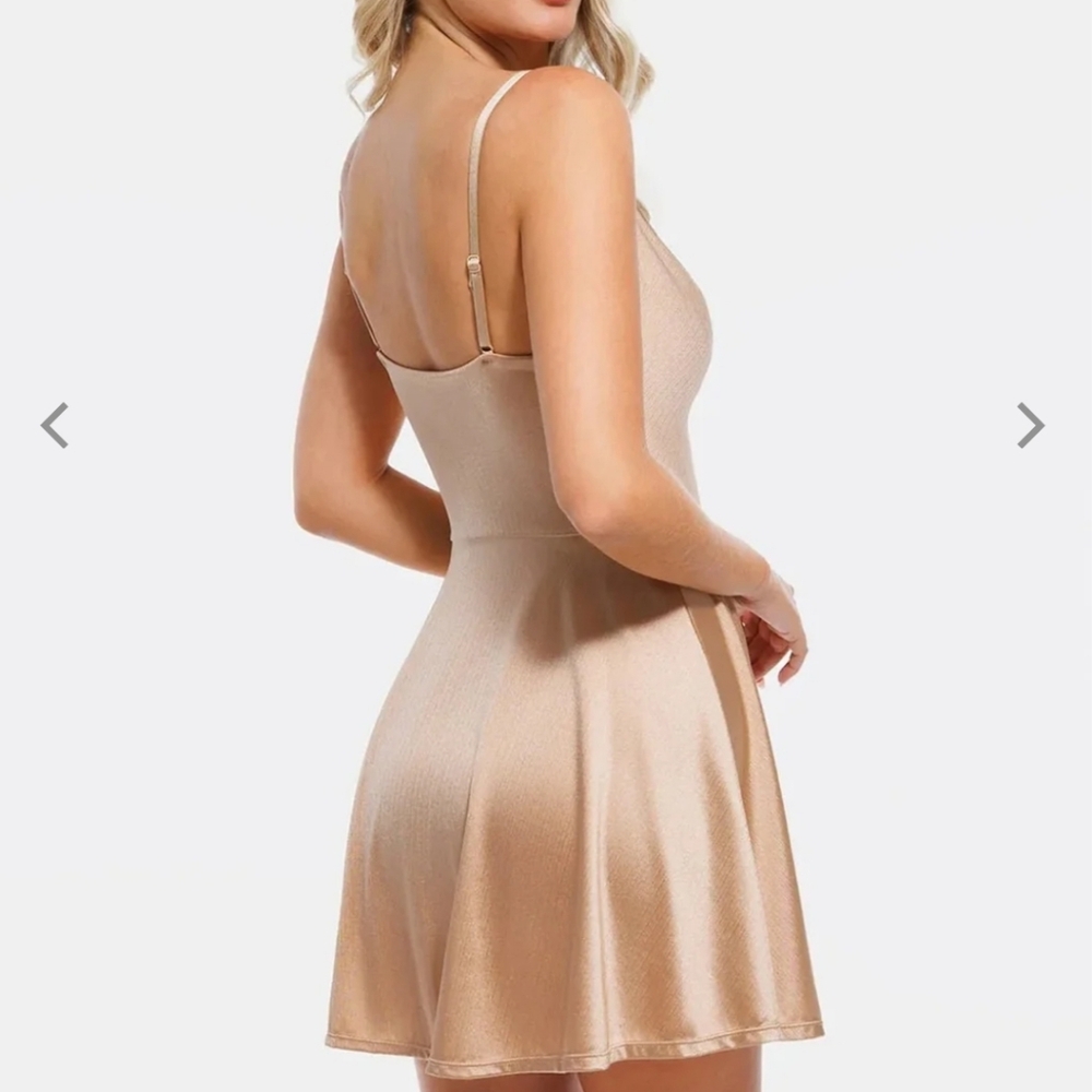 🍉 NWT Popilush Elegant Gold Satin Dress Size Large - Picture 3 of 5